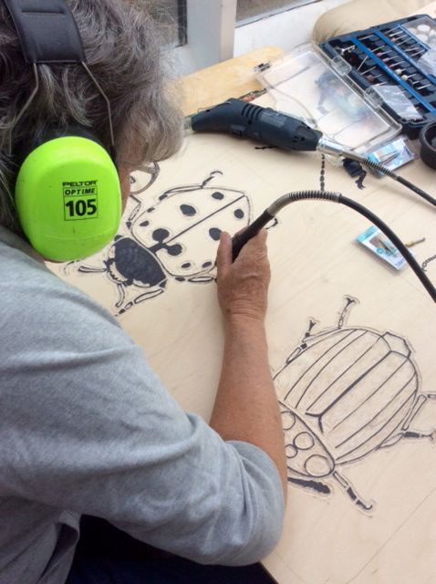 Carving the woodblock