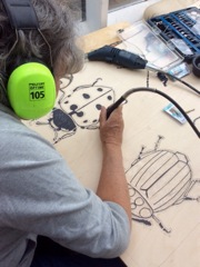 Carving the woodblock