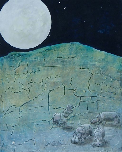 Hippos in the Moonlight (16